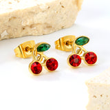 8.6*8.4mm Cherry green diamonds + white diamonds ordinary pin earrings steel color / gold color
