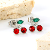 8.6*8.4mm Cherry green diamonds + white diamonds ordinary pin earrings steel color / gold color