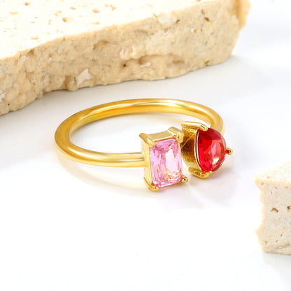 18K Gold - Plated Double Ring with Multi - Color Gemstones asonjewelry