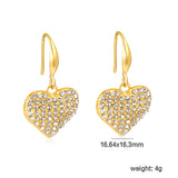 Ear hook + 16.64 * 16.3mm heart-shaped imitation Czech white diamond earrings, gold color