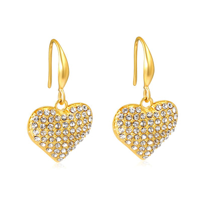 Ear hook + 16.64 * 16.3mm heart-shaped imitation Czech white diamond earrings, gold color asonjewelry