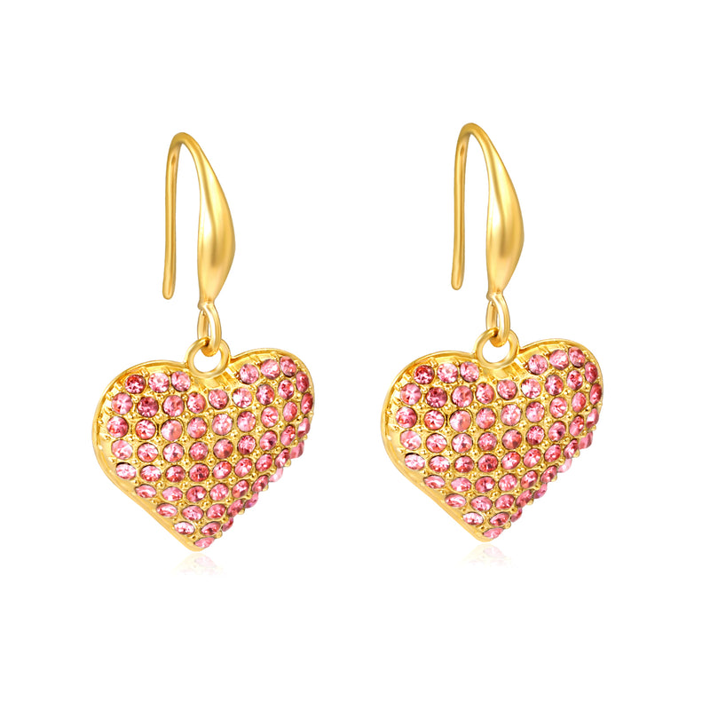 Ear hook + 16.64 * 16.3mm heart-shaped imitation Czech white diamond earrings, gold color