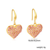 Ear hook + 16.64 * 16.3mm heart-shaped imitation Czech white diamond earrings, gold color