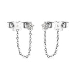 5mm flower + 0.4 cross chain 4cm + 7.8mm cutting flower imitation Czech diamond double ear stud, steel color / gold