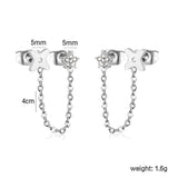 5mm flower + 0.4 cross chain 4cm + 7.8mm cutting flower imitation Czech diamond double ear stud, steel color / gold