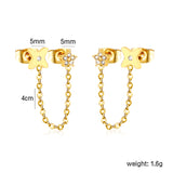 5mm flower + 0.4 cross chain 4cm + 7.8mm cutting flower imitation Czech diamond double ear stud, steel color / gold