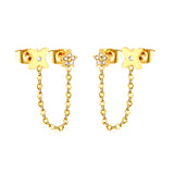 5mm flower + 0.4 cross chain 4cm + 7.8mm cutting flower imitation Czech diamond double ear stud, steel color / gold