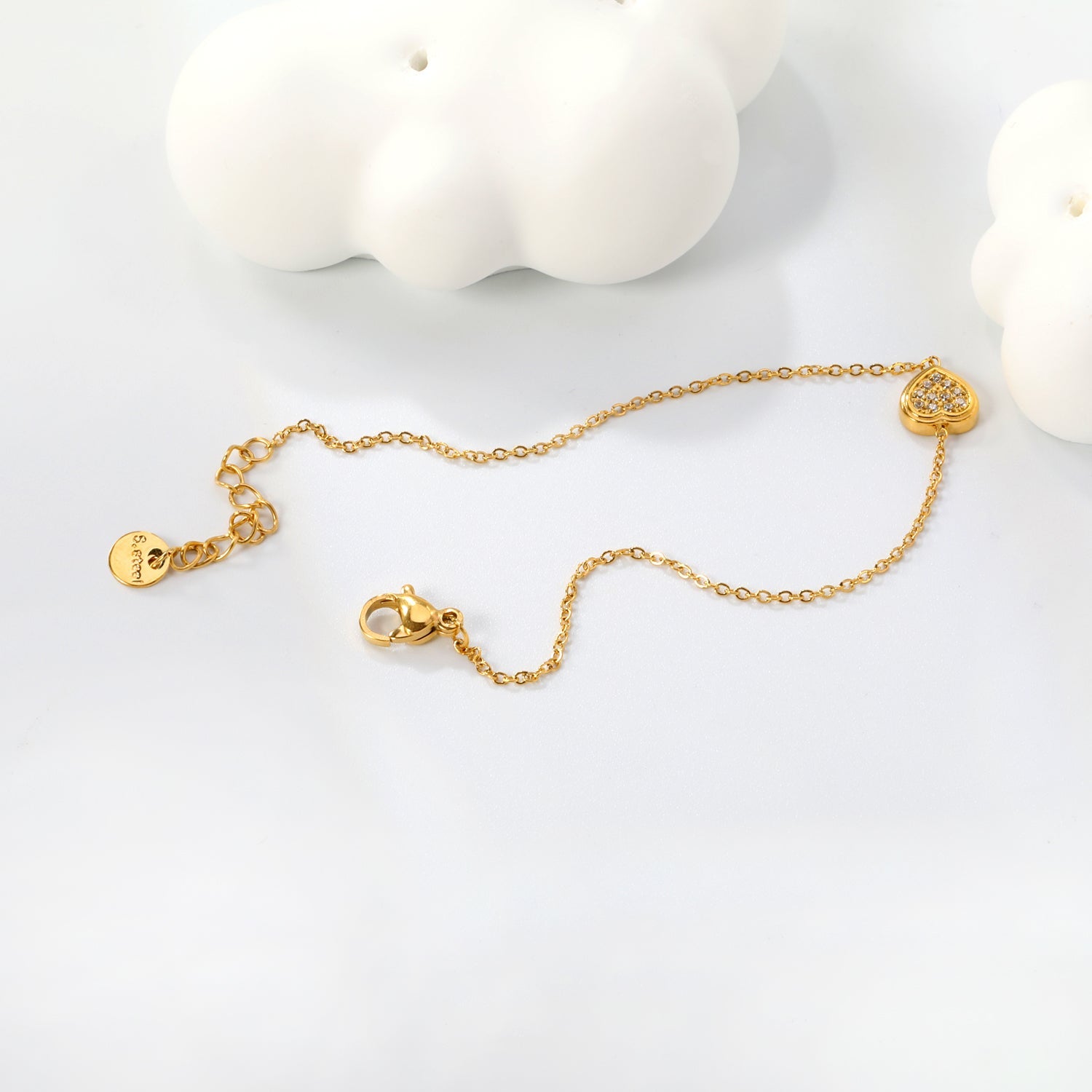 7.7*8mm Convex Heart CNC Zirconium 0.3 Cross Bracelet 18+3cm+6mm Round Tail Plaque Golden asonjewelry