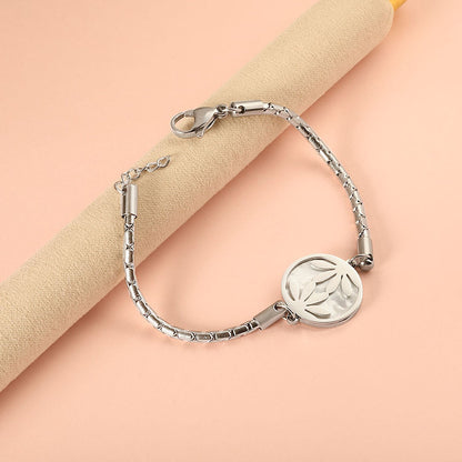 2024 New Year Round Symmetrical Leaves with White Shell Accessories Bracelet 19+2cm asonjewelry