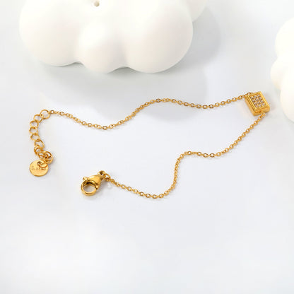 8mm Convex Square CNC White Zirconium 0.3 Cross Bracelet 18+3cm+6mm Round Tail Plaque Gold Color asonjewelry