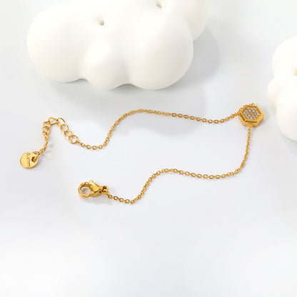 7.8*8.6mm Convex Hexagonal CNC White Zirconium 0.3 Cross Bracelet Bracelet 18+3cm+6mm Round Tail Plaque Gold Color asonjewelry