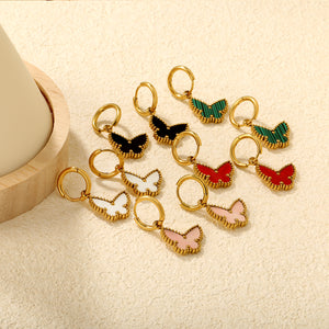 2.0*10mm inner ear hook 17*16mm white shell/vertical green acrylic/black acrylic/pink shell/red acrylic butterfly earrings gold color