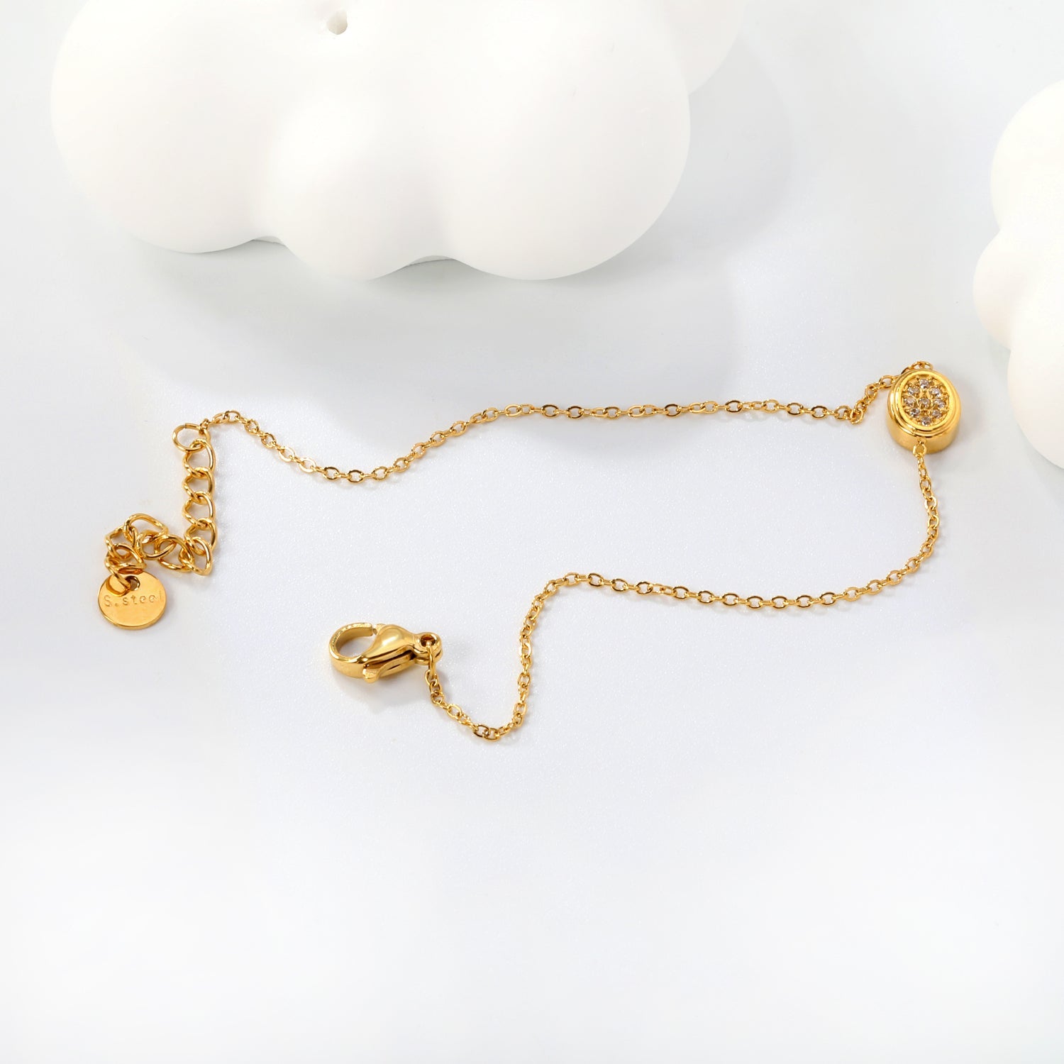 8.6 x 6.8mm raised edge oval 0.3 cross chain bracelet 18+3cm+6mm round pendant Steel color/gold color asonjewelry