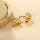 17.5*18mm Four-Link C-Shaped Adhesive White Diamond Ear Stud, Gold