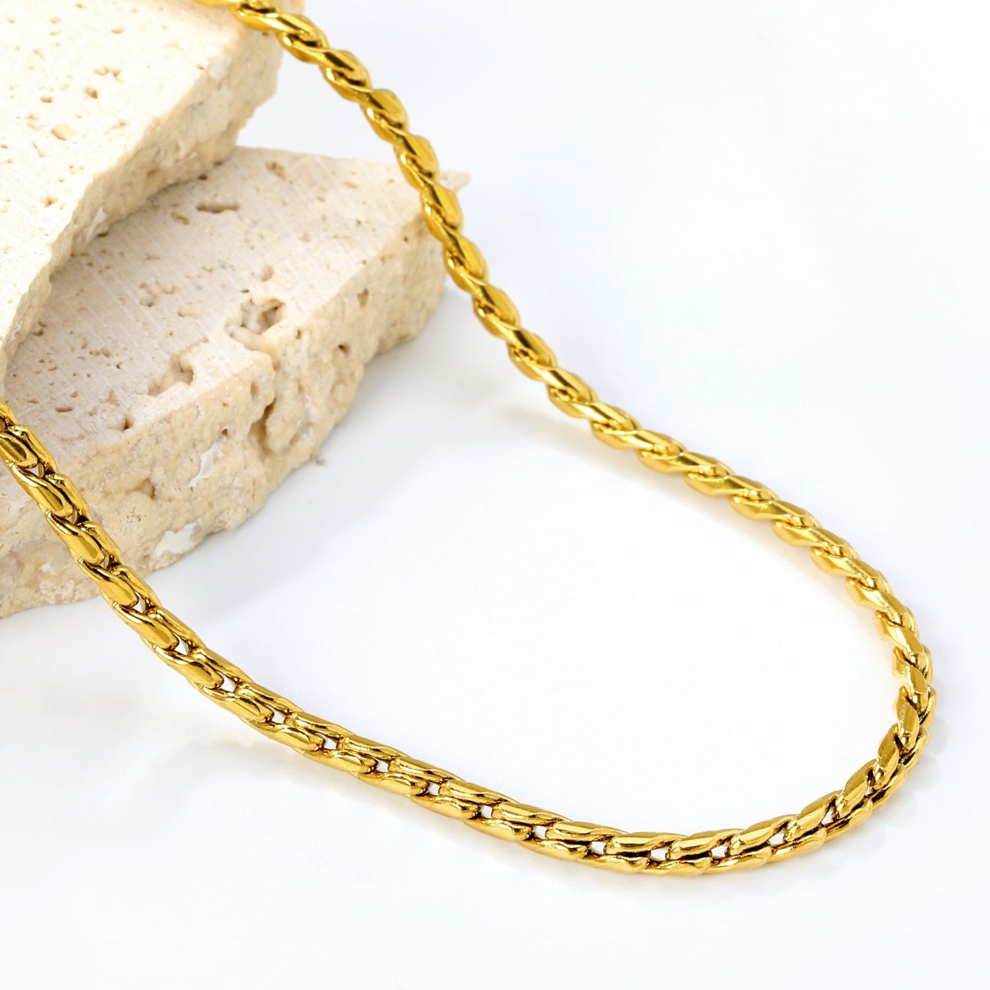 W2.8mm Round S Chain 40+5cm+6mm Round Tail Plate Necklace Steel/Golden asonjewelry