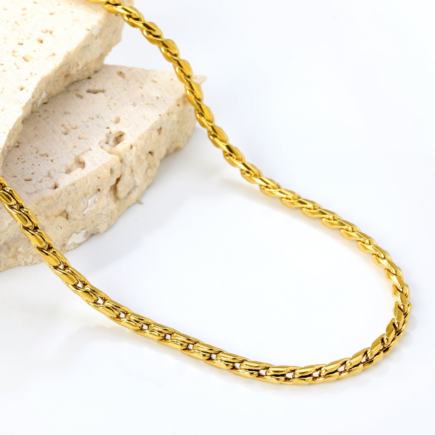 W2.8mm Round S Chain 40+5cm+6mm Round Tail Plate Necklace Steel/Golden asonjewelry