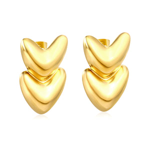 14*23mm heart-shaped earrings, steel color / gold color