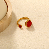 Gold Double Red Gem - Set Open Ring