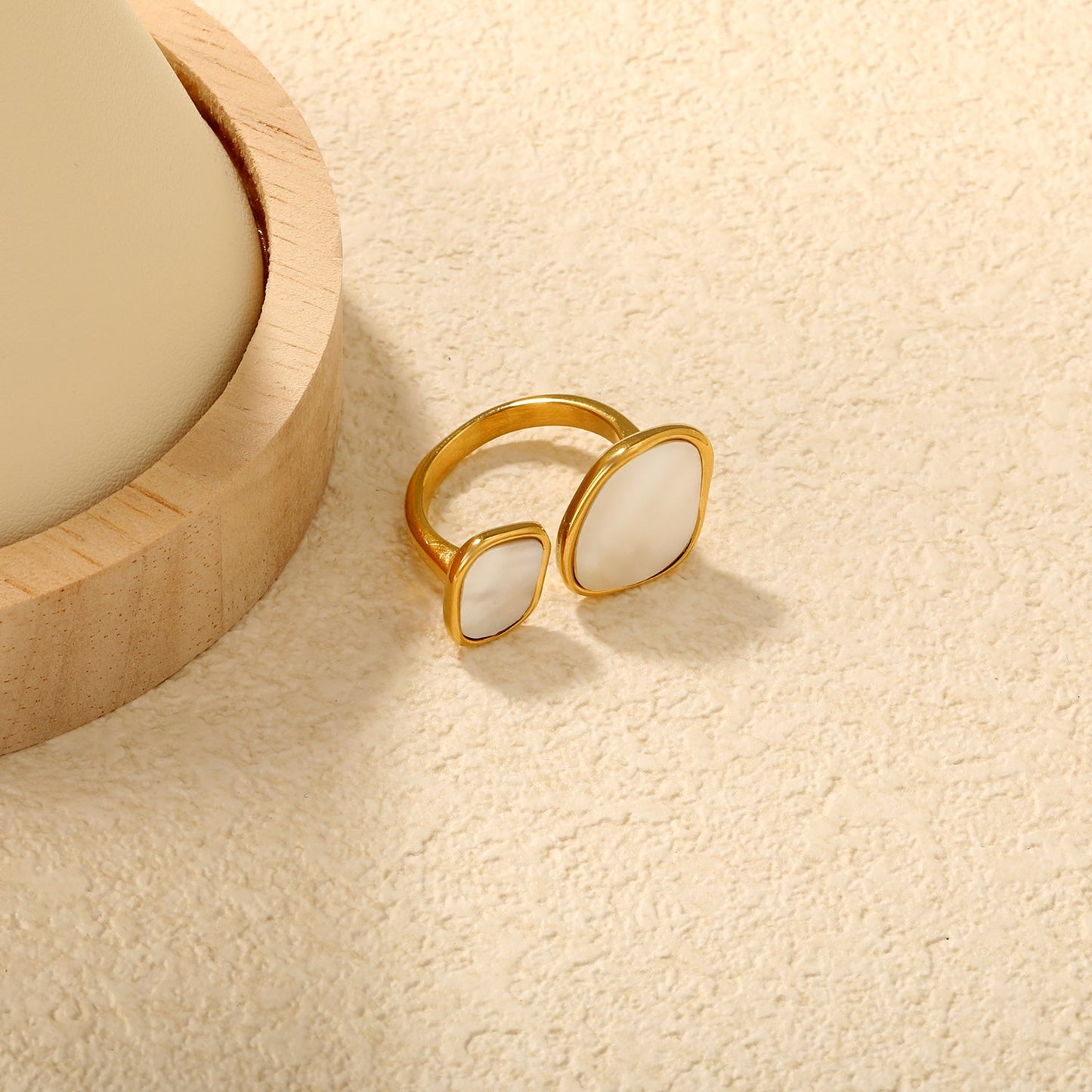 Gold Double Square Mother - of - Pearl Open Ring asonjewelry