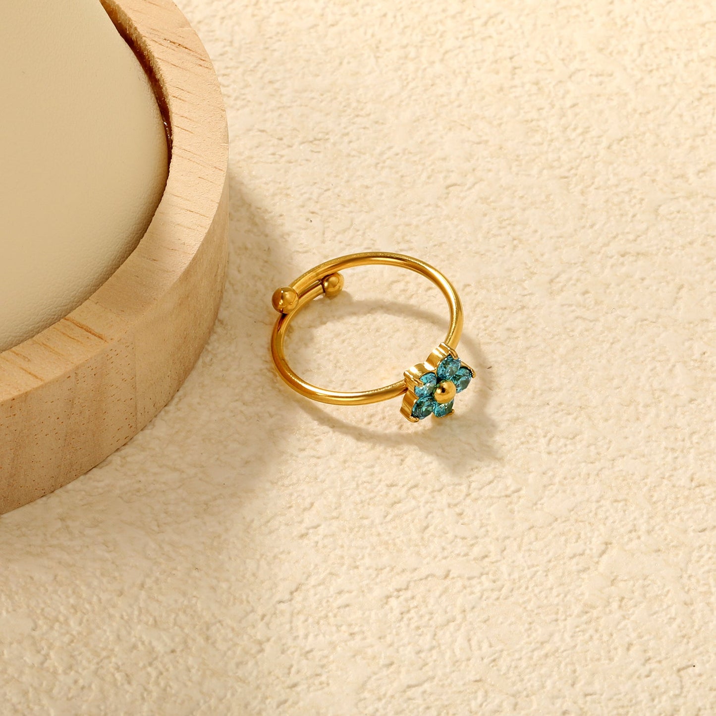 Gold - Plated Multi - Color Gemstone Flower - Shaped Open Rings asonjewelry