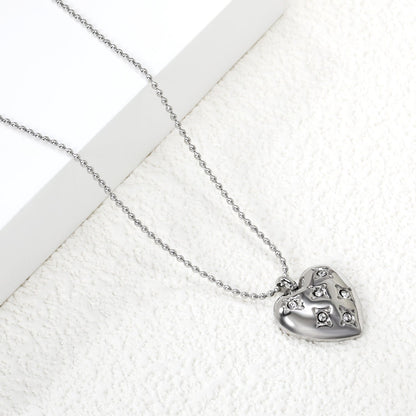 15*16.8mm heart with 6 white diamonds pendant+1.2mm bobble chain necklace 45+5cm asonjewelry