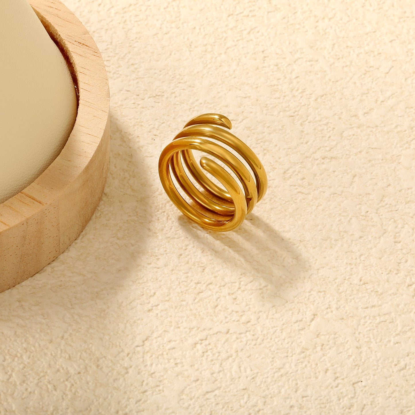 Gold - Plated Stainless Steel Four - Band Coiled Open Ring asonjewelry