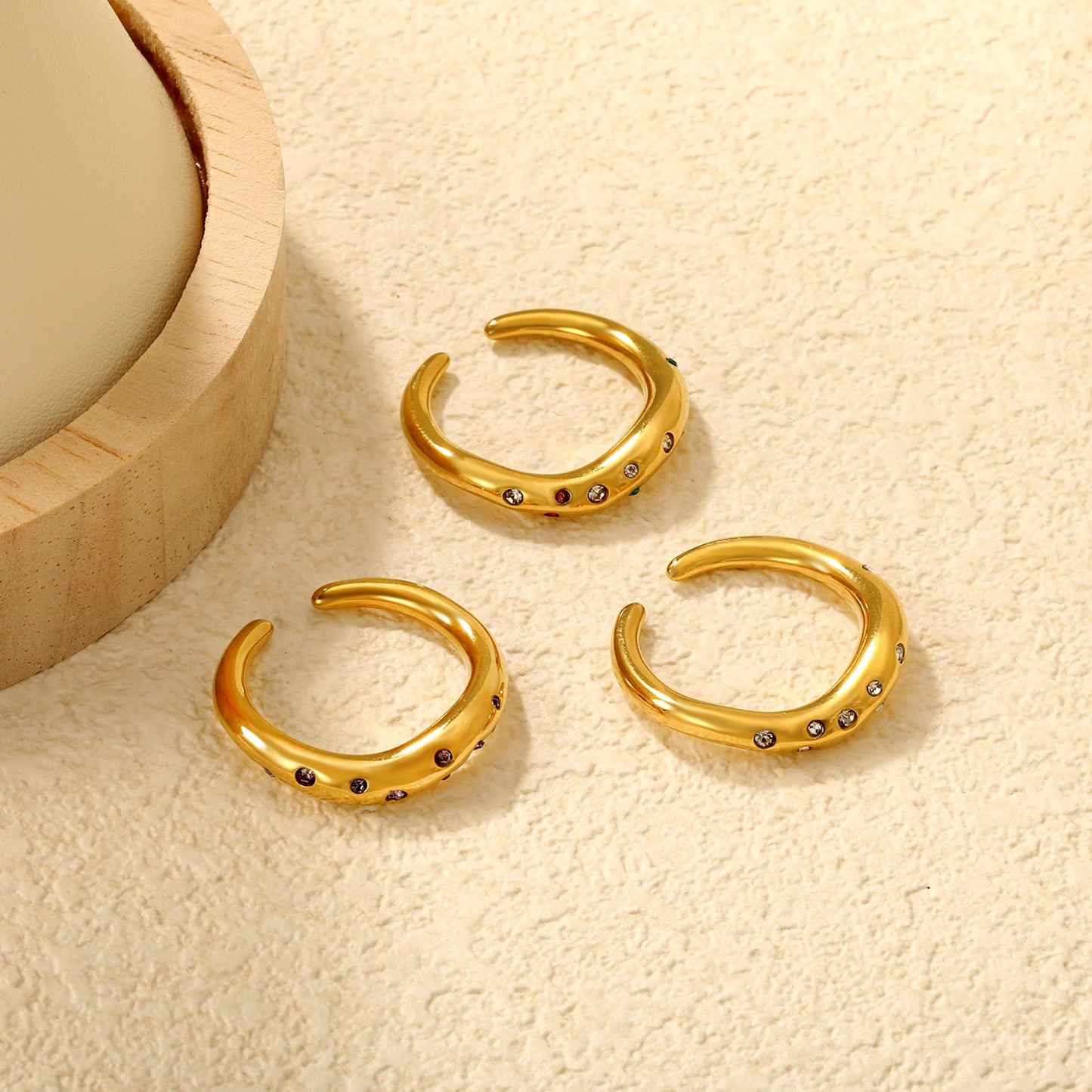 Gold - Plated Multi - Color Gemstone Flower - Shaped Open Ring asonjewelry