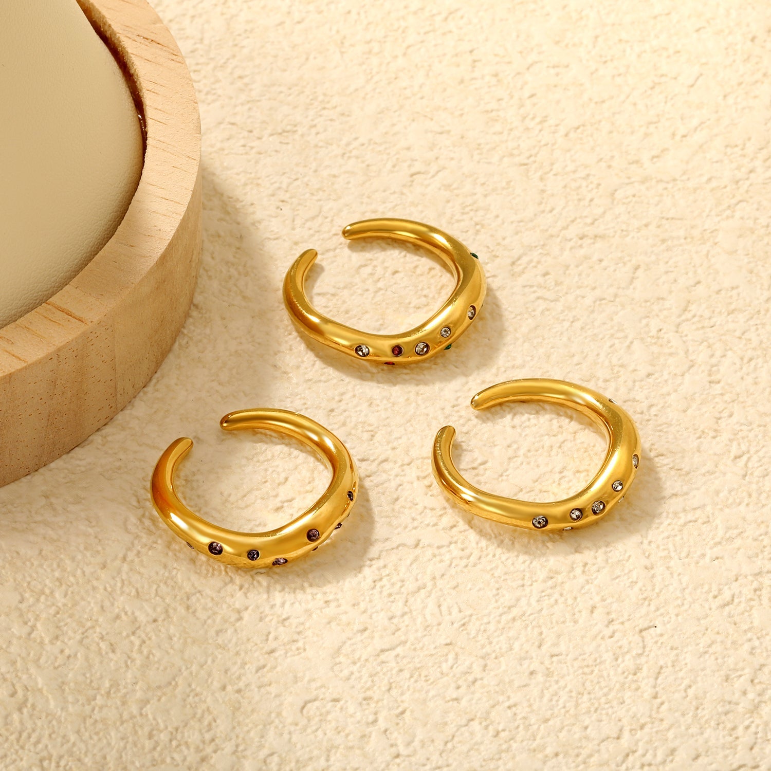 Gold - Plated Multi - Color Gemstone Flower - Shaped Open Ring asonjewelry