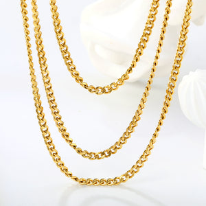 Sweater Chain, 2.7cm wide x 0.7mm wire, four-sided polished chain, 50+60+70cm + 5cm + 6mm round tag, necklace, steel color/gold color