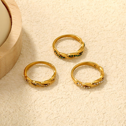 Gold - Plated Curved Band Rings with Diamond, Emerald & Pearl Accents asonjewelry