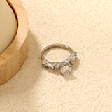 Stainless Steel Ring with Round Diamond & Emerald - Cut Side Accents