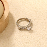 Stainless Steel Ring with Round Center Diamond & Rectangular Side Diamonds