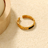 Gold Wide Ring with Black Geometric Accent