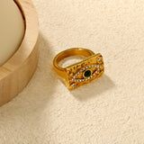 Gold Vintage - Engraved Ring with Emerald & Diamond Accents