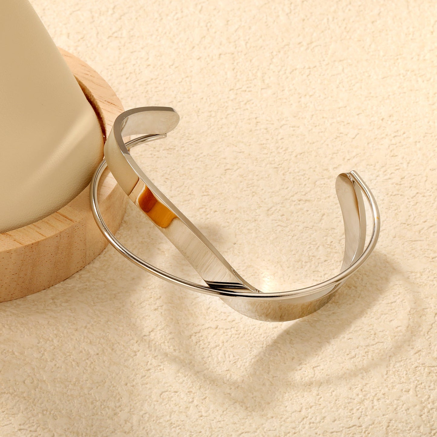 Width 23mm, inner diameter 60mm, irregular geometric cross bracelet, steel color/gold color asonjewelry