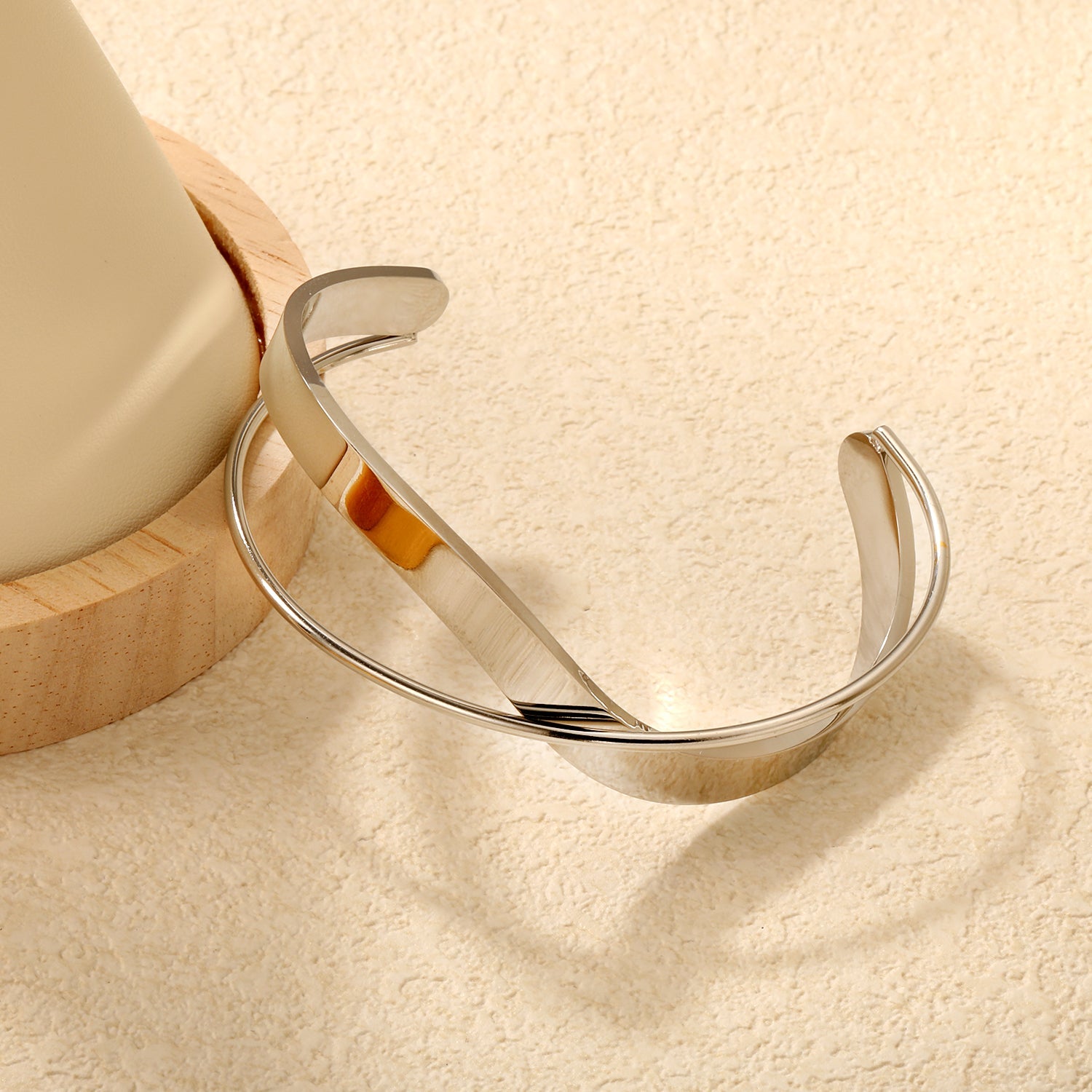 Width 23mm, inner diameter 60mm, irregular geometric cross bracelet, steel color/gold color asonjewelry