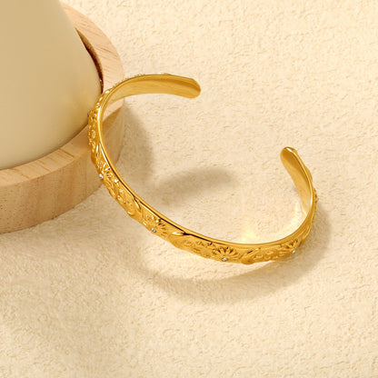 7.7mm wide, 60mm inner diameter star, moon, and sun bracelet with diamonds Steel color/gold color asonjewelry