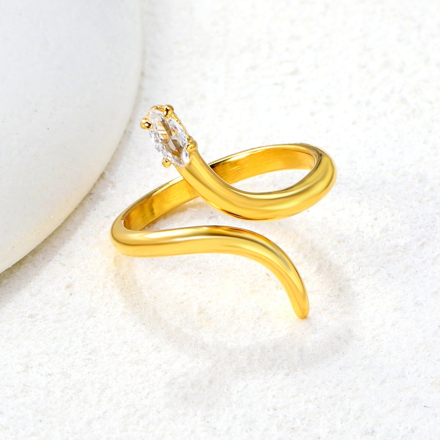 18K Gold - Plated Snake - Shaped Ring with Emerald and Diamond Accents asonjewelry