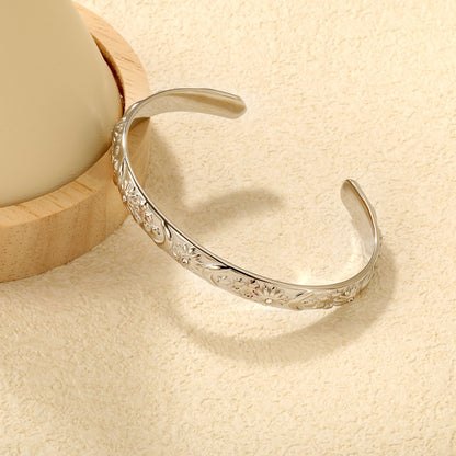 7.7mm wide, 60mm inner diameter star, moon, and sun bracelet with diamonds Steel color/gold color asonjewelry