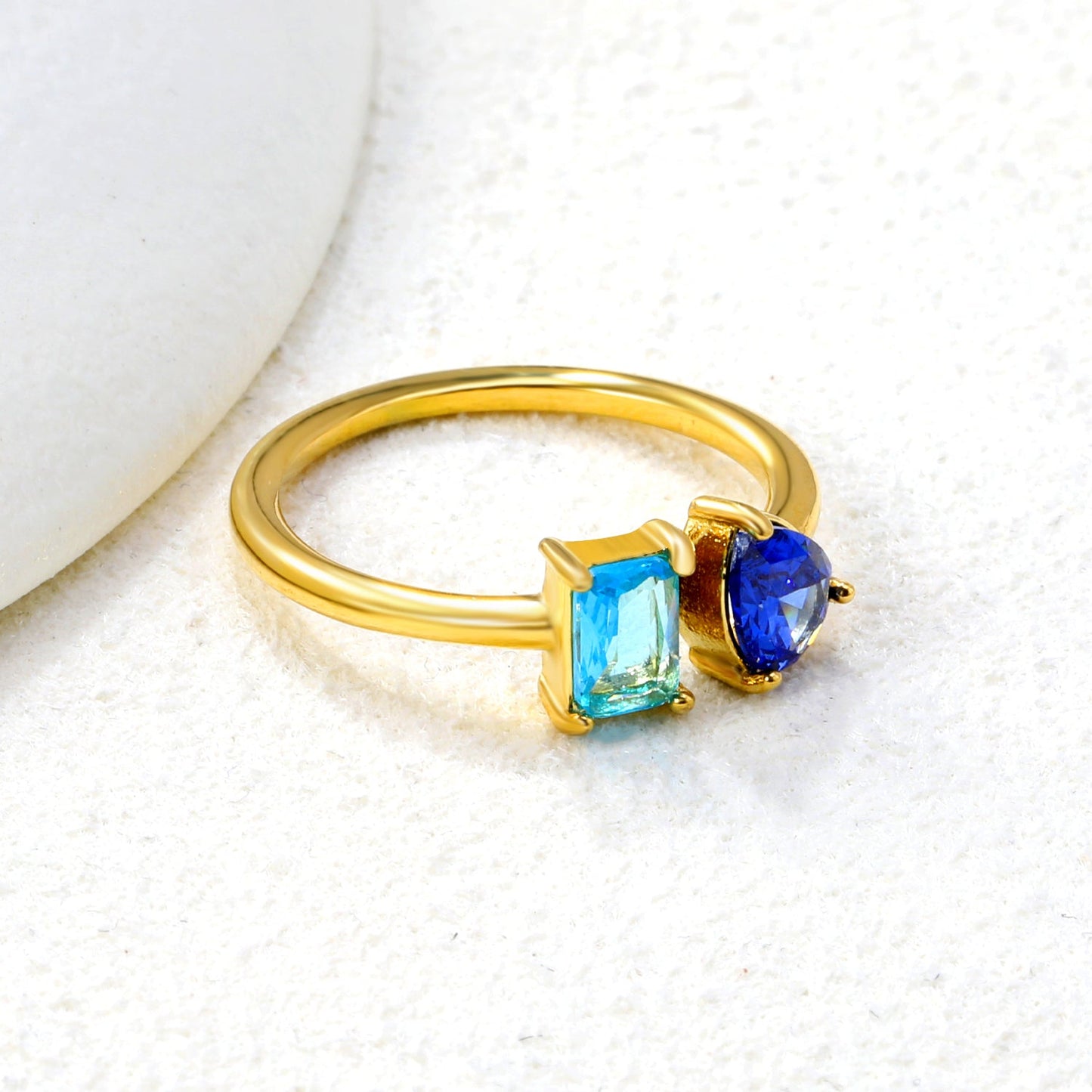 18K Gold - Plated Double Ring with Multi - Color Gemstones asonjewelry