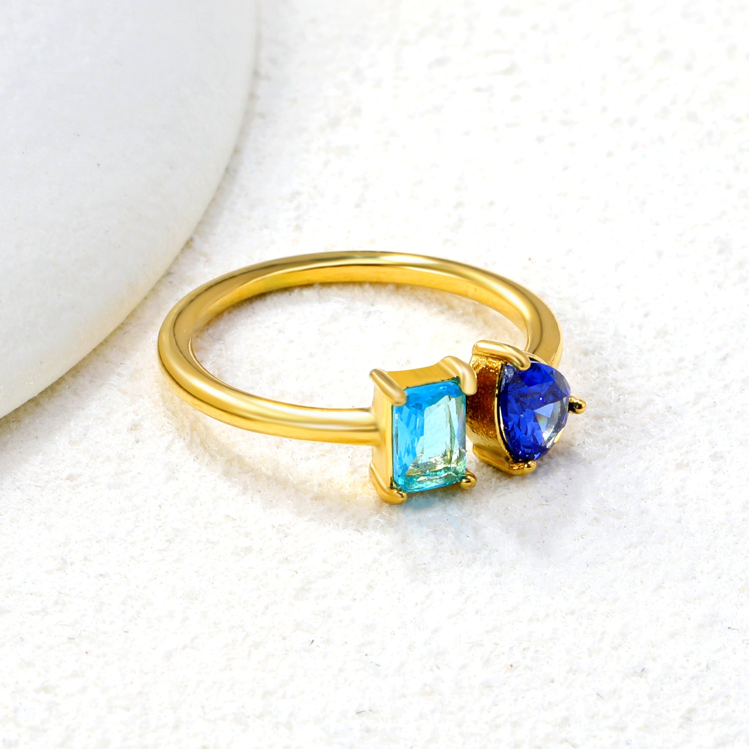 18K Gold - Plated Double Ring with Multi - Color Gemstones asonjewelry