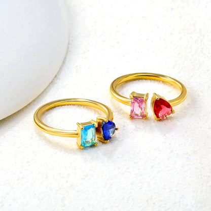 18K Gold - Plated Double Ring with Multi - Color Gemstones asonjewelry