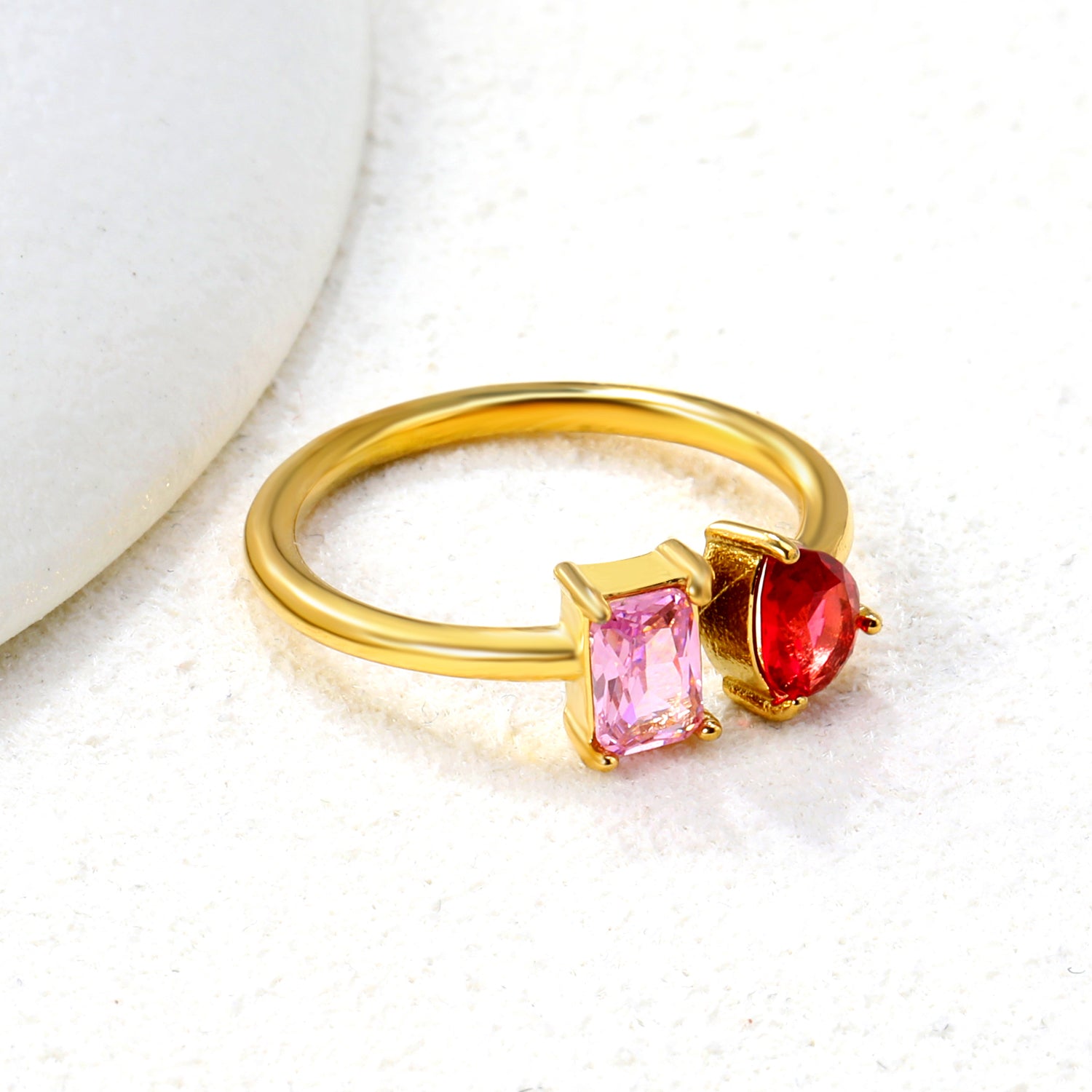 18K Gold - Plated Double Ring with Multi - Color Gemstones asonjewelry