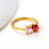 18K Gold - Plated Double Ring with Multi - Color Gemstones