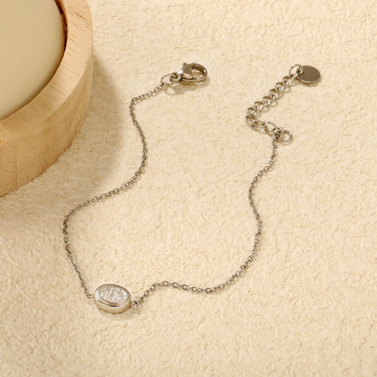 8.6 x 6.8mm raised edge oval 0.3 cross chain bracelet 18+3cm+6mm round pendant Steel color/gold color asonjewelry