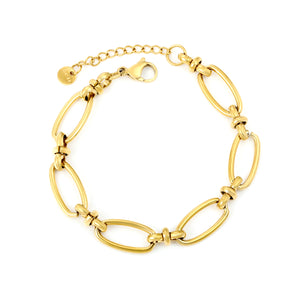 Width: 9.65mm, Thickness: 2mm, Length of Cross Chain: 18+3cm+6mm, Round Tail Design, Bracelet, Steel Color/Golden