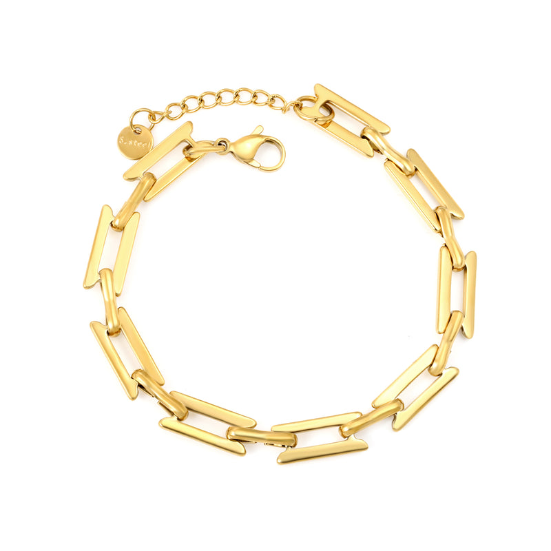 Width: 6.4mm, Thickness: 1.3mm, I-beam chain, 18+3cm+6mm round tail, brand name, bracelet, steel color/golden