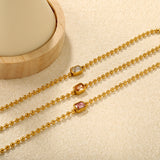 9*7mm rectangular white/pink/champagne zirconia 3mm bead chain 18+3cm+6mm round pendant bracelet gold