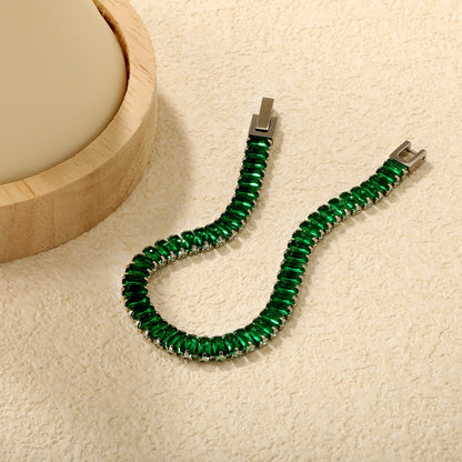 5.6 x 2.5mm rectangular green diamond clasp bracelet 18cm Steel/Gold asonjewelry