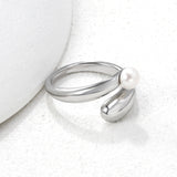18K Gold - Plated Ring with Curved Band and Single Pearl